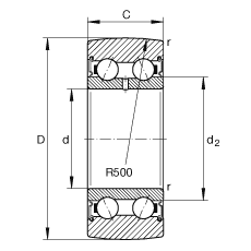 滾輪 LR50/7-2RSR, 雙向，兩側密封