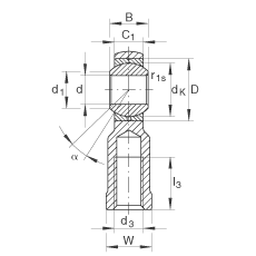 桿端軸承 GIKL22-PB, 根據(jù) DIN ISO 12 240-4 標(biāo)準(zhǔn)，帶左旋內(nèi)螺紋，需維護(hù)